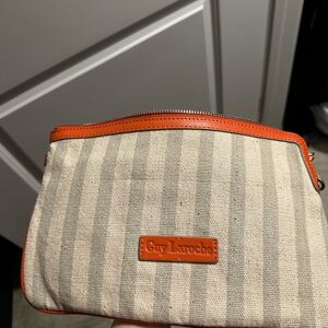 Guy Laroche Beige Striped Pouch with Orange Accents